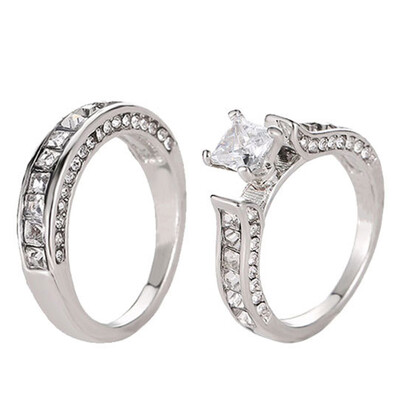 

Unique Two Rings Sz6-10 Couple Rings White Gold Filled Ring 1Ct Zircon WomenS Ring Sets