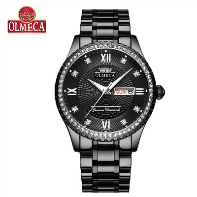

OLMECA Men Quartz Watch Stainless Steel Band Fashion Multifunction Wristwatch 3ATM Luminous Display Calendar Date Watches