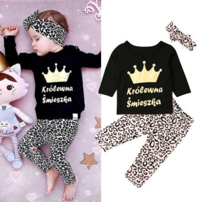 

Princess Newborn Baby Girl Clothes Tops T-ShirtLeopard Leggings Trousers Outfit