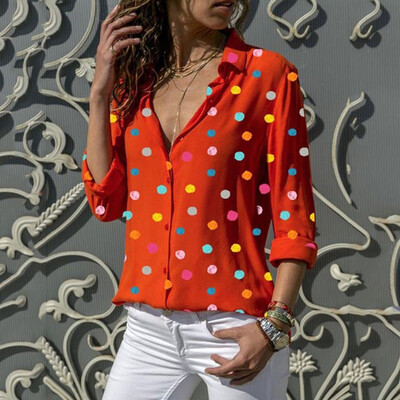 

Nomeni Women Loose Casual Polka Dot Summer Shirt Long Sleeve T- Shirt Blouse