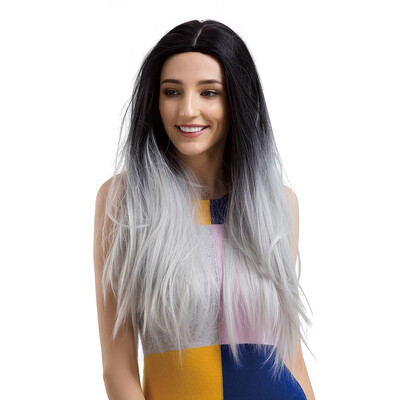 

〖Follure〗Fashion Black Gradient Gray Middle Parting Long Straight Hair Womens Wigs