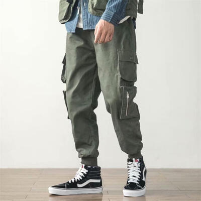 

Mens Loose Trousers Safari Style Mid-waisted Cargo Pants