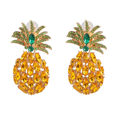 

INS 2019 Summer Fruit Earrings for Women Pineapple Crystal Dangle Drop Earrings Raffia Handmade Woven Statement Jewelry