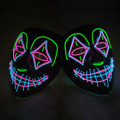

New Halloween LED Mask EL Wire Glowing Ghost Mask Flashing Light Mask For Halloween Scary Cosplay Masquerade Party Luminous Mask