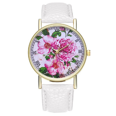 

Pink Flower Vintage Floral Leather Watch for Women Mens Watch Birthday Wedding Gift Ideas T06