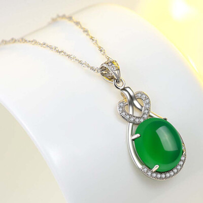 

Fashion Natural Faux Emerald Alloy Wedding Pendant Green Stones Silver Chain