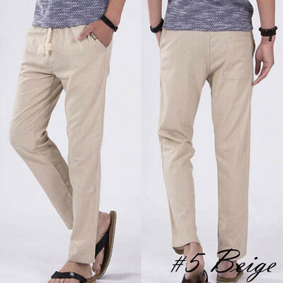 

Men Cotton Linen Loose Pants Beach Drawstring Yoga Elastic Casual Trousers