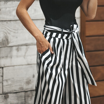 

Tailored Women Sexy High Waist Stripe Fashion Wide Casual Leg Summer Beach Pants
