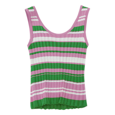 

Women Fashion Casual Cotton All-match Striped Ice Silk Camisole Vest Sleeveless T-shirt Top