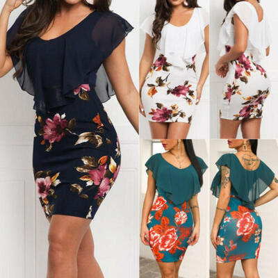 

AU Women Summer Ruffle Sleeve Casual Party Evening Cocktail Short Mini Dress New