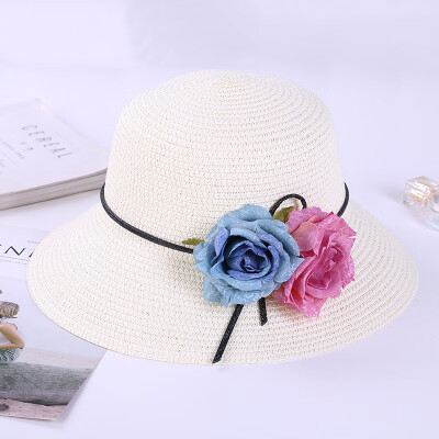 

Xiao Qing Xin Korean version of the Straw Hat Lady summer sunshade hat retro foldable butterfly ribbon beach cap