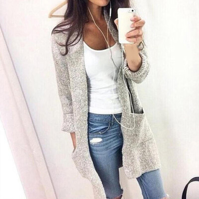 

Autumn Winter Womens Knit Sweater Cardigan Coats Casual Loose Pocket Outwear