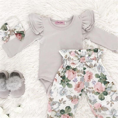 

Newborn Baby Girl 3PCS Clothes Romper Jumpsuit Bodysuit Long Pants Outfits