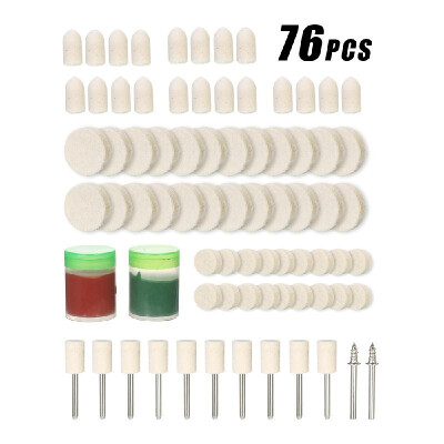 

76pcs 18" Diameter Shank Rotary Tool Accessories Set Wool Felt Polishing Wax Grinder Polishing Bits Accessory Kit with Storage Bo