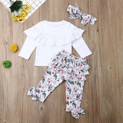 

Toddler Kids Baby Girl Winter Clothes Ruffle Tops Floral Pants 3Pcs Outfit Set