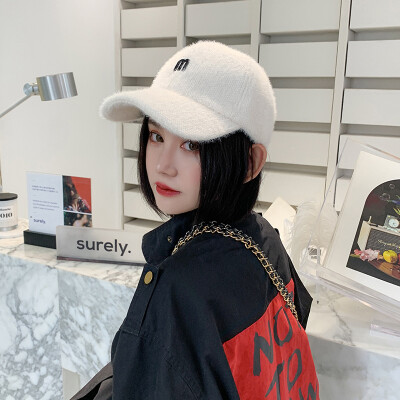 

Hat female winter Korean wave embroidery baseball cap casual Joker autumn plush padded fashion couple Cap