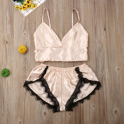 

Ladies Women Satin Lace Sleepwear Babydoll Lingerie Nightdress Pajamas Suit Sets