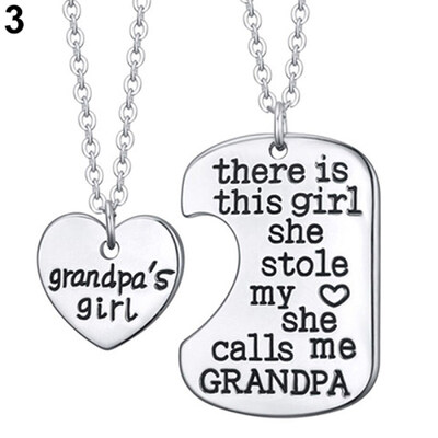 

1 Set 2 Pcs English Letters Carved Mommy Daddy Girl Pendant Chain Necklaces