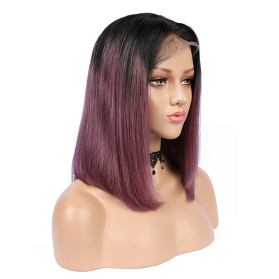 

BOWIN Purple Color Lace Front Human Hair Wigs with Pre-plucked Hairline Peruvian Virgin Hair Frontal Wig