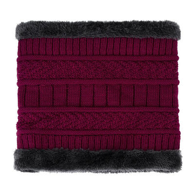 

Winter Outdoor Cycling Men Solid Color Fleece Lined Knitted O Ring Neck Scarf