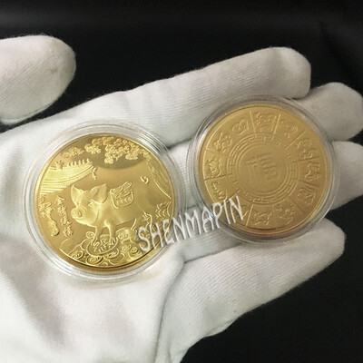 

2019 Fu Pig Commemorative Coin Year of Pig Delivers Money Coins Collection New Year Gift Gold Plated Silver Plated New style