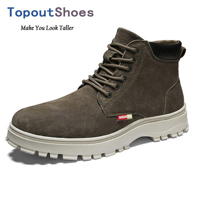 

TopoutShoes Elevator Men Martin Boots Lace Up Height Increasing Ankle Boot Add Taller 28inch 7cm