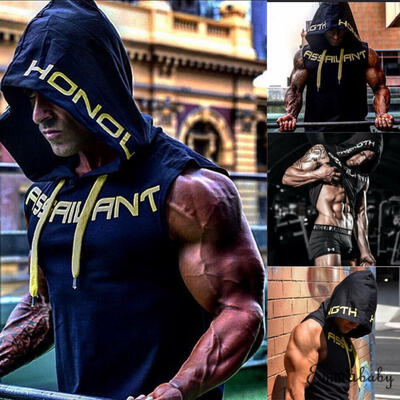 

Fashion Men Fitness Sleeveless Muscle Fit Hoodies Pullover Tank Top Vest Bodybuilding