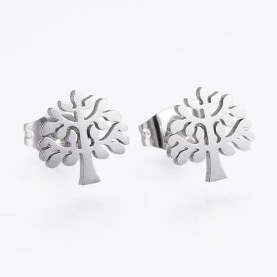 

304 Stainless Steel Stud Earrings Tree Stainless Steel Color 95x95x1mm Pin 08mm