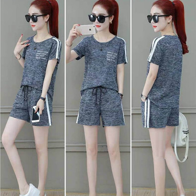 

Women Two Piece Sets Summer Letter O Neck Short Sleeve T-Shirt Side Striped Casual Shorts Women Sets Fashion Two-Piece Suit
