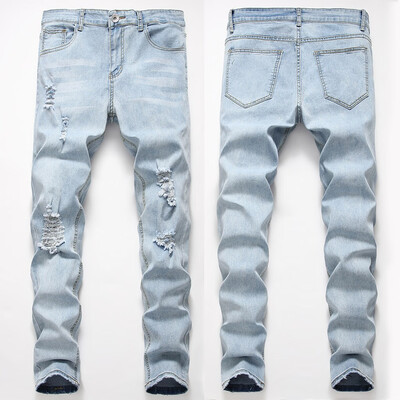 

Gobestart Mens New Fashion Personality Ripped Slim Fit Zipper Stretch Denim Trousers