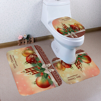 

Toponeto 3PCS Christmas Bathroom Non-Slip Pedestal Rug Lid Toilet Cover Bath Mat Set