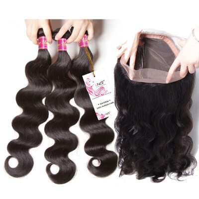 

UNice 8A Brazilian Body Wave Virgin Human Hair Bundles with 360 Lace Frontal Closure