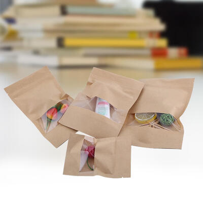 

Wedding Treat Bags20pcs Kraft Paper Bags Pouch Stand Up Coffee Food Zip Lock Packaging With Window 4 Sizes Candy Buffets bags