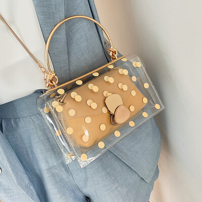 

Female bag 2019 new fashion handbag summer small fresh transparent bag French small foreign gas chain messenger bag