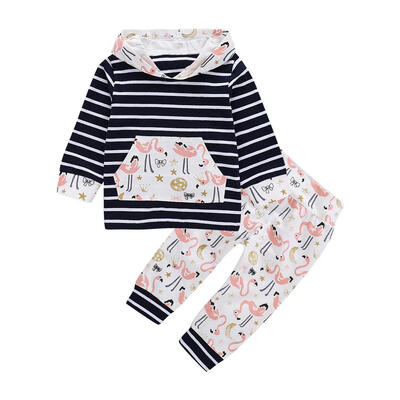 

Cute Swan Stripe Baby Slim Fit Hoodies Pants 2pcs Soft Casual Clothing Set