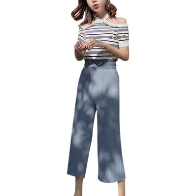

Summer Female Wrinkle High Waist Loose Wide Leg Chiffon Pants Korean Style Fashion Pants P2