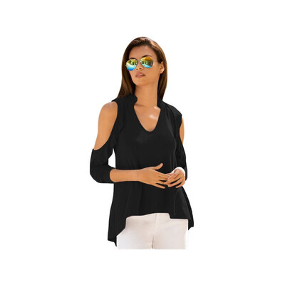

V-neck long sleeve front short long solid color casual straight top