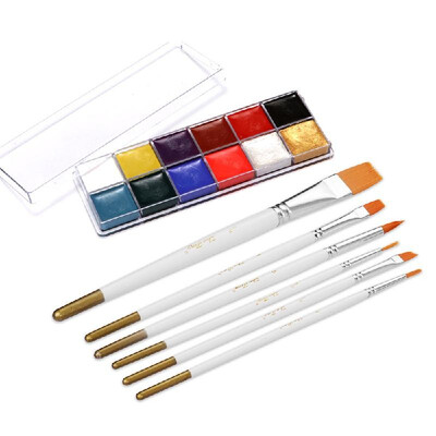 

12 Colors Solid Oily Face Paint Pigment Greasepaint Kit with 6pcs Paintbrush Brushes Safe Body & Face Paint Facepaints Bodypaint f