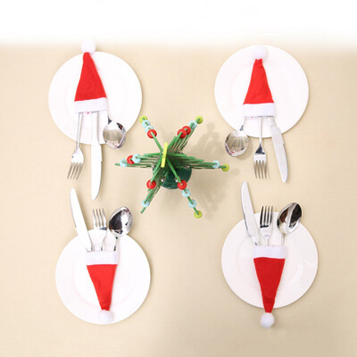 

Mini Santa Hat Christmas Wine Bottle Cutlery Cap Brushed Cloth Cap Knife And Knife Set Party Supplies