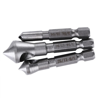 

3Pcs HSS Titanium Coated Countersink&Deburring Woodworking Metal Drill Bits Tool