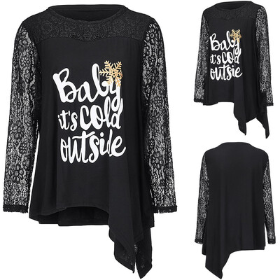 

Tailored Fashion Women Casual Plus Size Christmas Blouse Long Sleeve Lace Patchjwork Tops