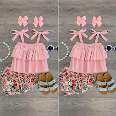 

US Toddler Kid Baby Girl Sling Tops Skirt Short Pants 2PCS Outfit Clothes Summer
