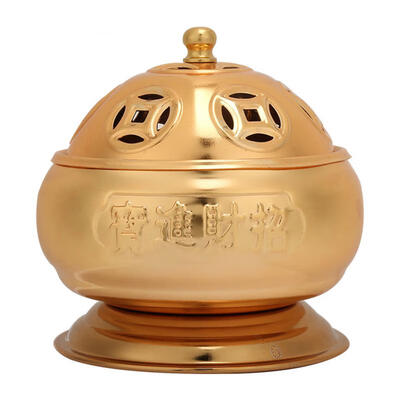 

Greensen Buddhism Supplies Buddhist Incense Burner Sandalwood Furnace With Cover Golden Small