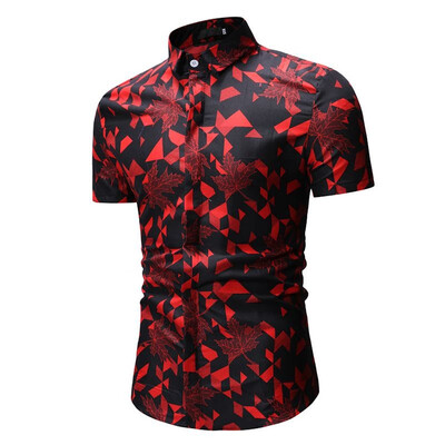 

Tailored Mens Summer Print Turn-Down Collar Slim Fit Short Sleeve Top Shirt Blouse