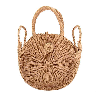

Rattan Woven Round Messenger Handbag Women Summer Beach Retro Shoulder Tote