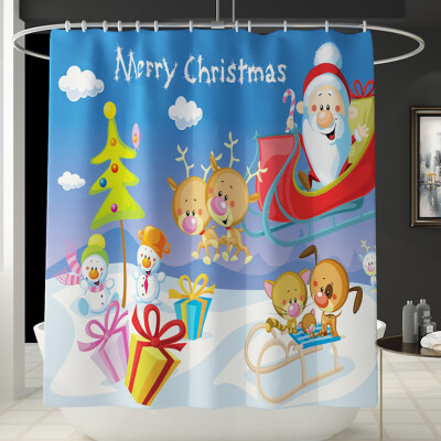 

Tailored Santa Christmas Print Toilet Bathroom Mat And Shower Curtain Four-Piece Set