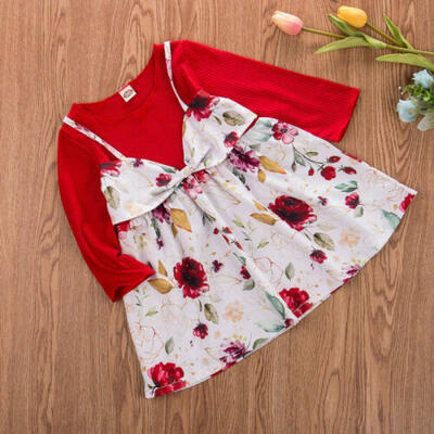 

Kids Toddler Baby Girls Floral Dress Long Sleeve Princess Party Tutu Dresses