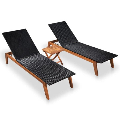 

Sun Loungers 2 pcs with Table Poly Rattan&Solid Acacia Wood