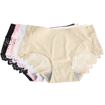 

4 strip ice silk sexy seamless maiden lace cotton mid-waist hip breathable briefs