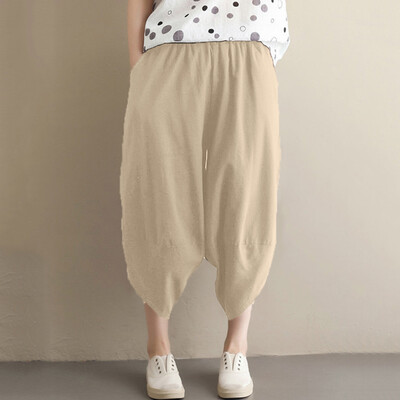 

Tailored Fashion Women Casual Cotton&Linen Solid Trousers Loose Ankle-Length Pant